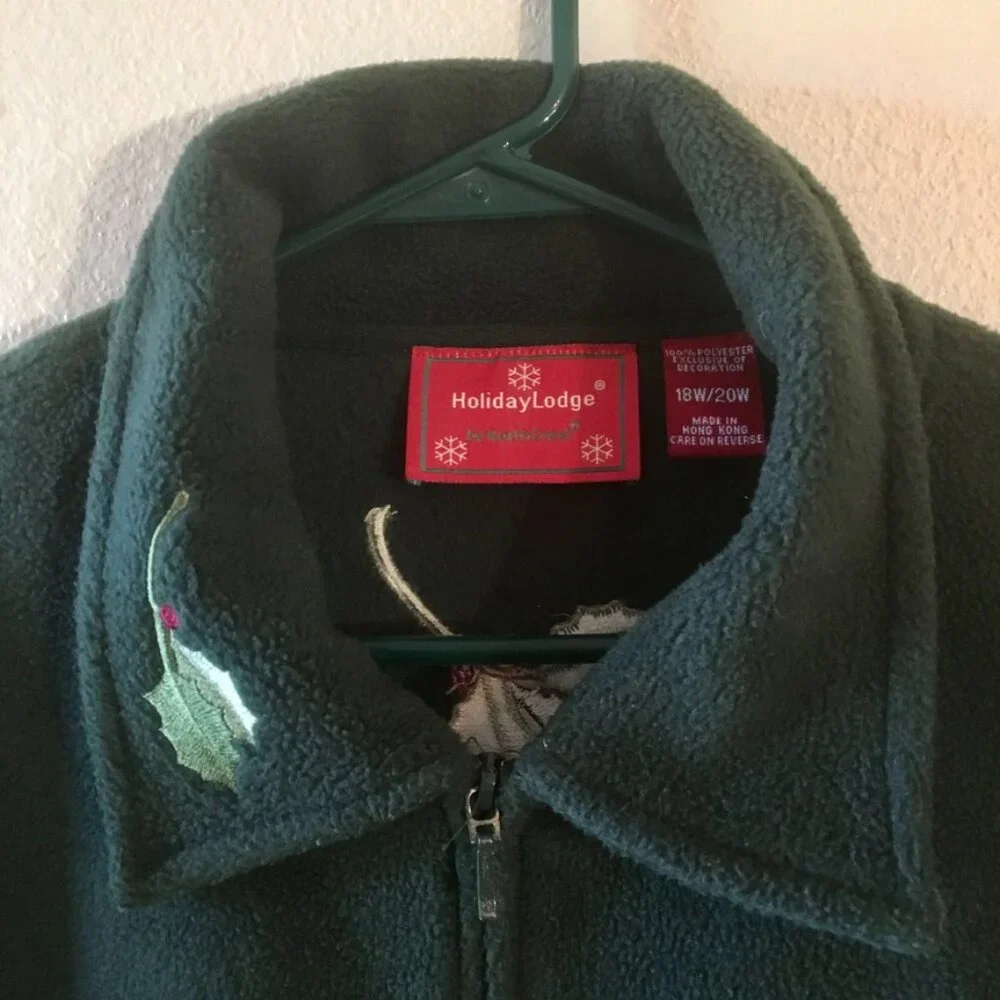 VTG Not Ugly Christmas Sweater Dark Green Embroidered Holly Plus Size 18W 20W - Picture 3 of 6